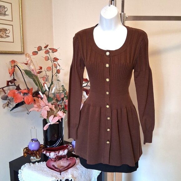 NWT Woman's Brown Cardigan Knit Lightweight Ladies Sweater Outerwear - Picture 3 of 8